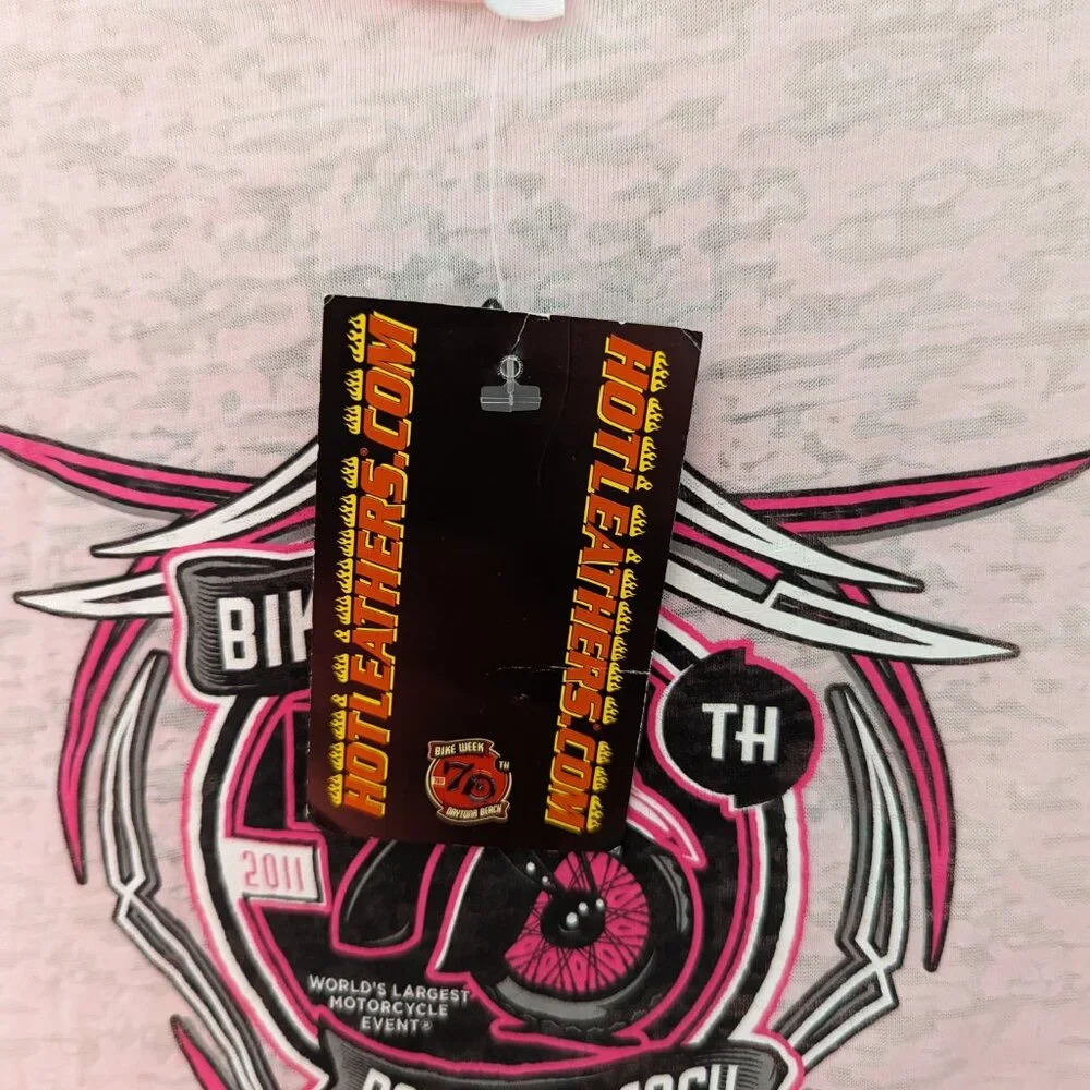 Vintage Daytona Bike Week 2011 70th Pink Short Sleeved T Shirt Size 2XL NWT Y2K - Picture 5 of 6